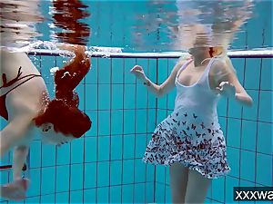 molten Russian ladies swimming in the pool